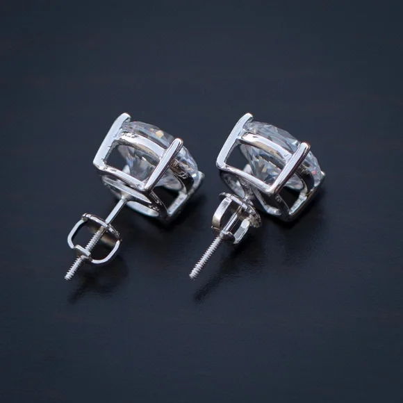 Unisex 10mm Brilliant-Cut Diamond Stud Silver Earrings - Picture 4 of 4